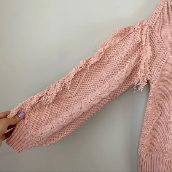 Kikit Cable Knit Fringe Sweater Pink M - Picture 5 of 9